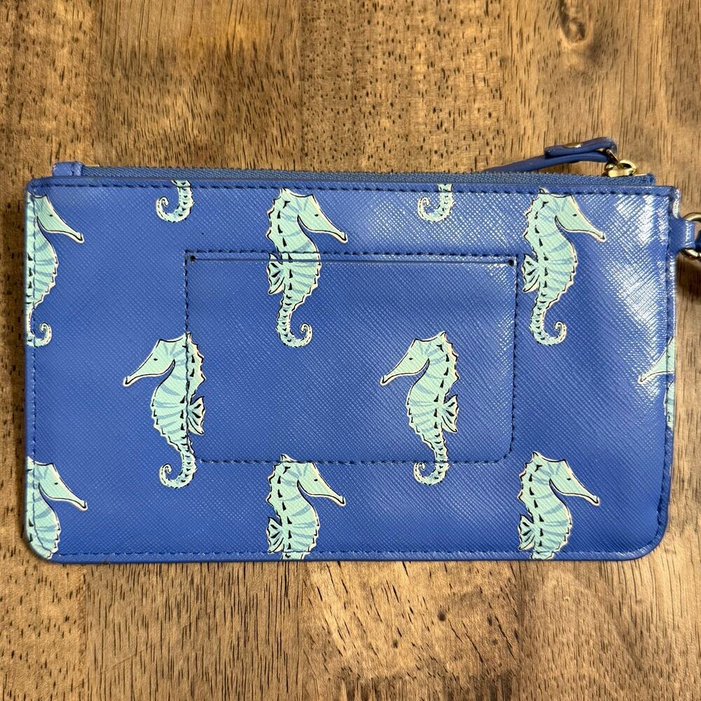 Kate Spade New York Seahorse Wristlet Leather Zippered Closure Lined Blue Gold - Picture 5 of 11